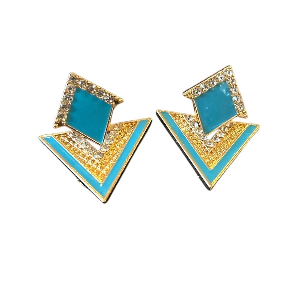 Chic Geometric Earrings in Blue and Gold